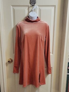 Reformation Velvet Mock Neck Long Sleeve Mini Dress in Dusty Rose